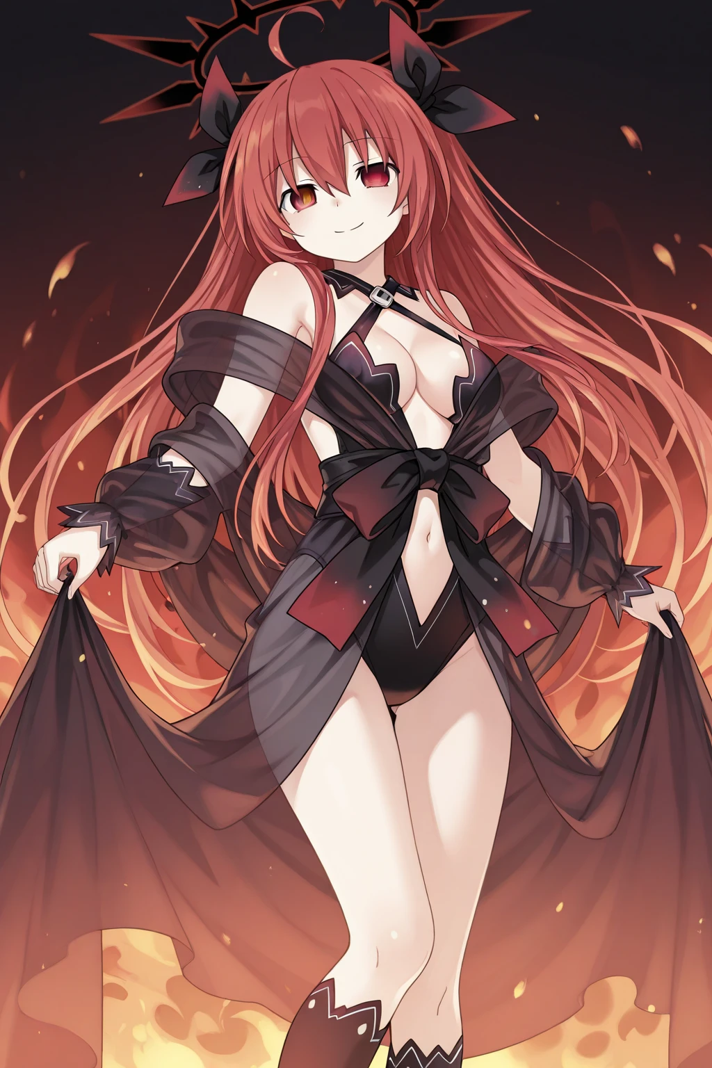 This is a high definition anime portrait (8k) featuring a girl with green eyes that stand out with prominent curves and a choker, looking directly at the camera. Her hair is a vibrant mix of red on the outside and violet on the inside., with patterns and a stellar glow that suggests a space and starry background. She rides the motorcycle with grace., speeding into the night. The wind whistles in his ears as he walks through the dark streets., ready to carry out your master'orders. In this futuristic world, where technology and passion intertwine, she is his slave, your confidant and your lover. The girl with the chains and a cyberpunk motorcycle is an enigma, a mixture of desire and slavery. Their story unfolds under the twinkling lights of the city.., and his figure becomes a legend in the night streets.