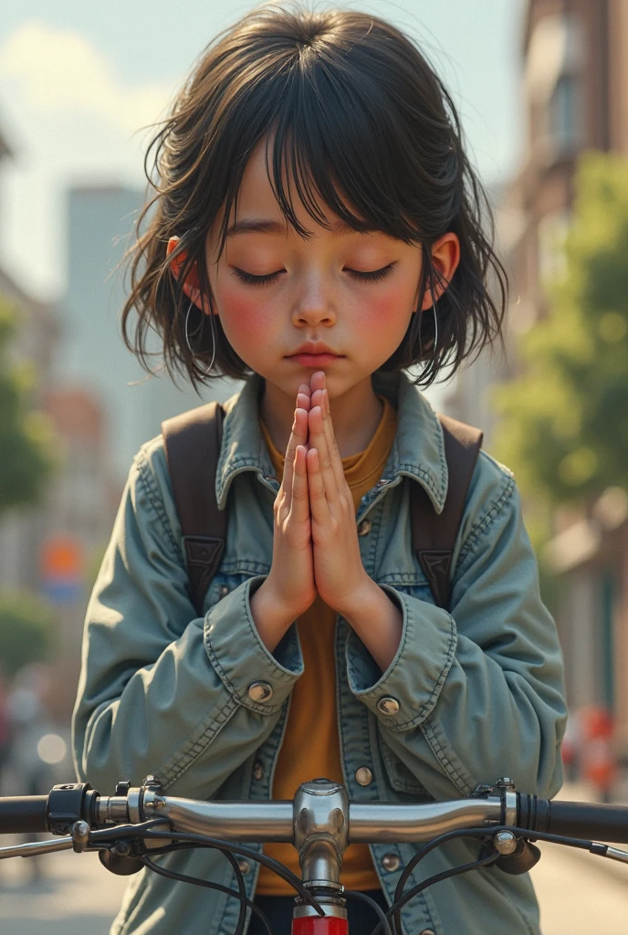 double exposure effect，（best quality，4K，8K，high-rise，masterpiece：1.2），Super fine，（realistically，Photo realism，Photo fidelity：1.37），A child prays with eyes closed and hands folded, Taipei city，double exposure, Sunlight transmission，dramatic lighting，bright colors，long exposure technology，creative composition，art photography，high contrast，abstract elements，emotionally captivating，expressive eyes，soft focus，blurred background，Beautiful details multiple exposure，Different perspectives、futuristic city，Silhouette of a high-rise building。clear texture、overlay images、Convergence of themes、art story、surreal atmosphere、Experimental Technology、imaginative exploration、ArtisticExpressions、artistic interpretation、creative experiments、personal narrative、Layered composition、Ethereal aesthetics、Shocking visual impact、visual depth、magic realism、poetic atmosphere，Detailed and detailed，visual poetry