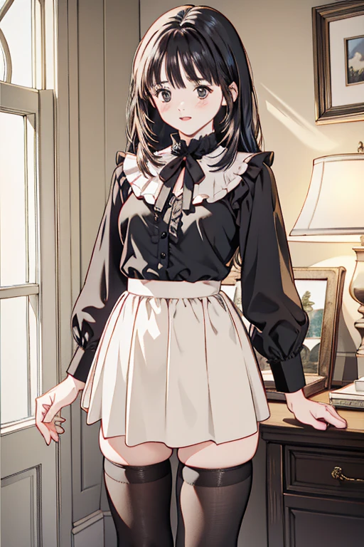 ((Highest quality)), ((masterpiece)), (detailed), high school girl, Lewd,　black Hair，Returning home，underwear
