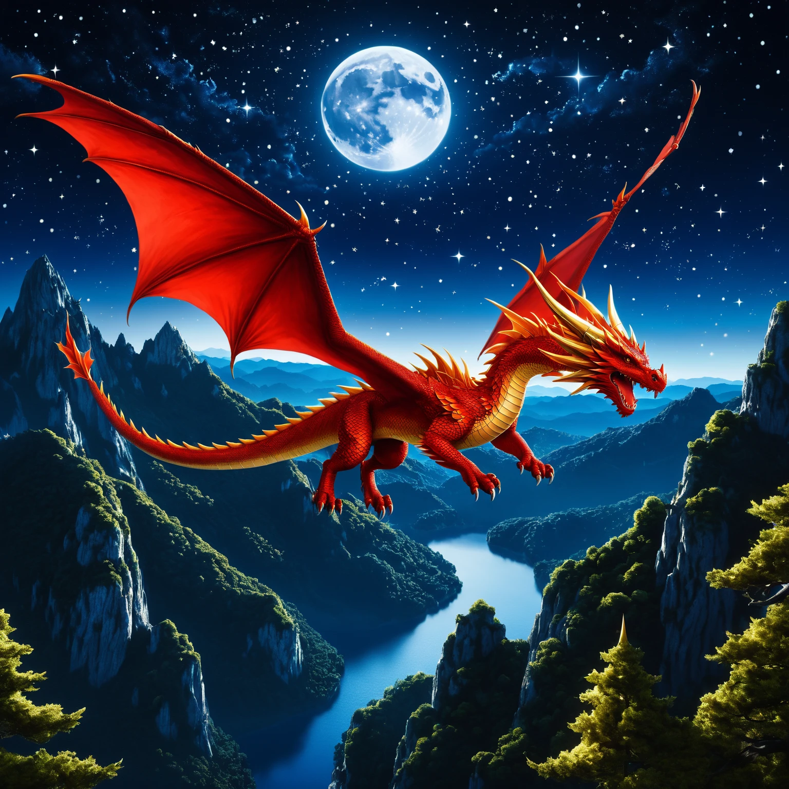 there is a cartoon of a dragon flying over a mountain, rendering, inspired by Roger Dean, colorful illustration, serpent, Which of Caríbdis, digital painting of greek myth, serpent do mare, inspired by Philipp Veit, hidra, Pintura digital de Quetzalcoatl, inspired by Nassos Daphnis, greek fantasy landscape, paisagem lovecraftiana, uma serpent verde e outra vermelha formando o infinito, the sun and moon in every corner, the sea forms a reflecting pool.