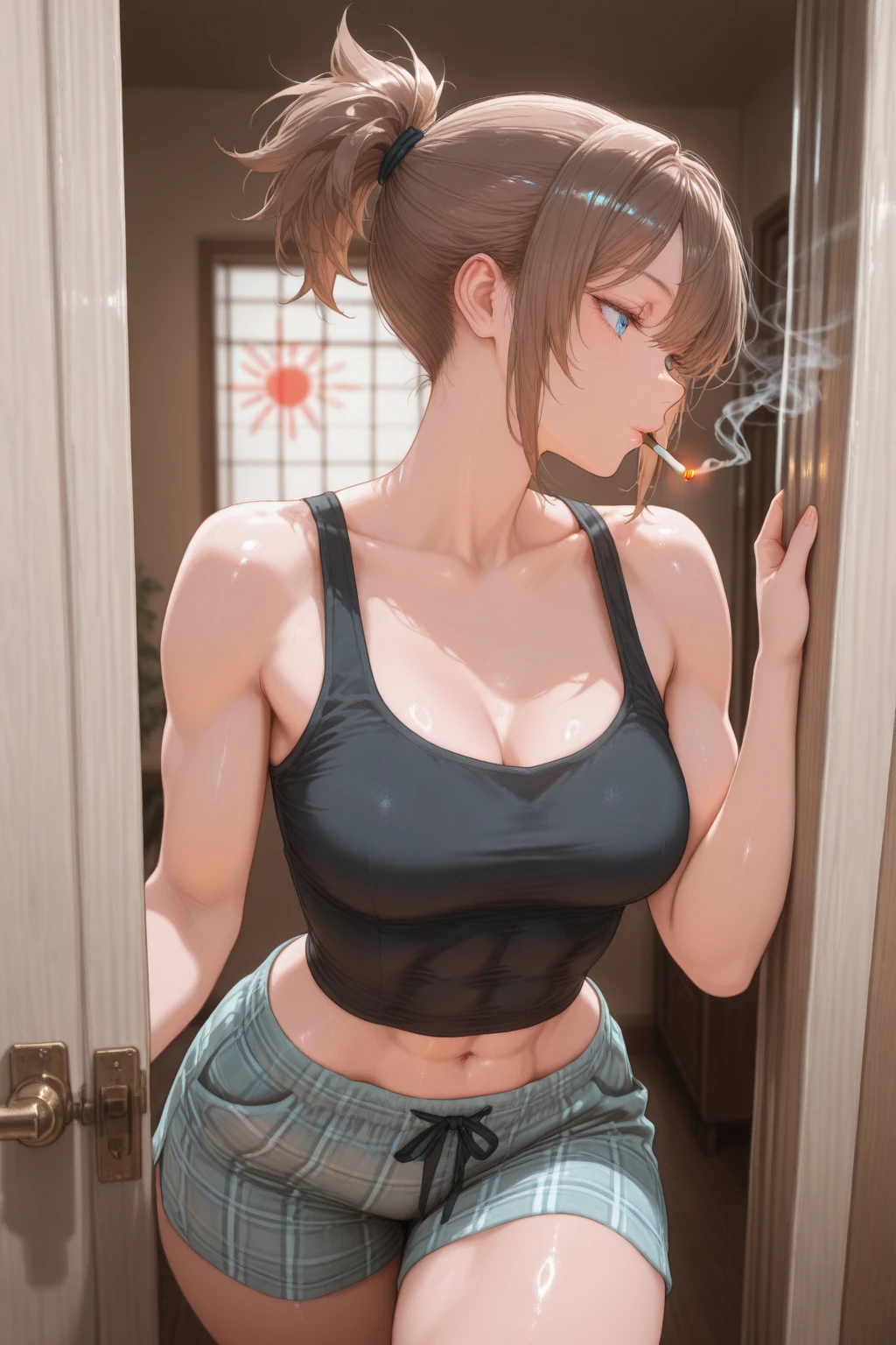 Tank top,demin shorts,big ,armpits,spread legs,steam,lewd,leotard,sweat,steam,big ,big 