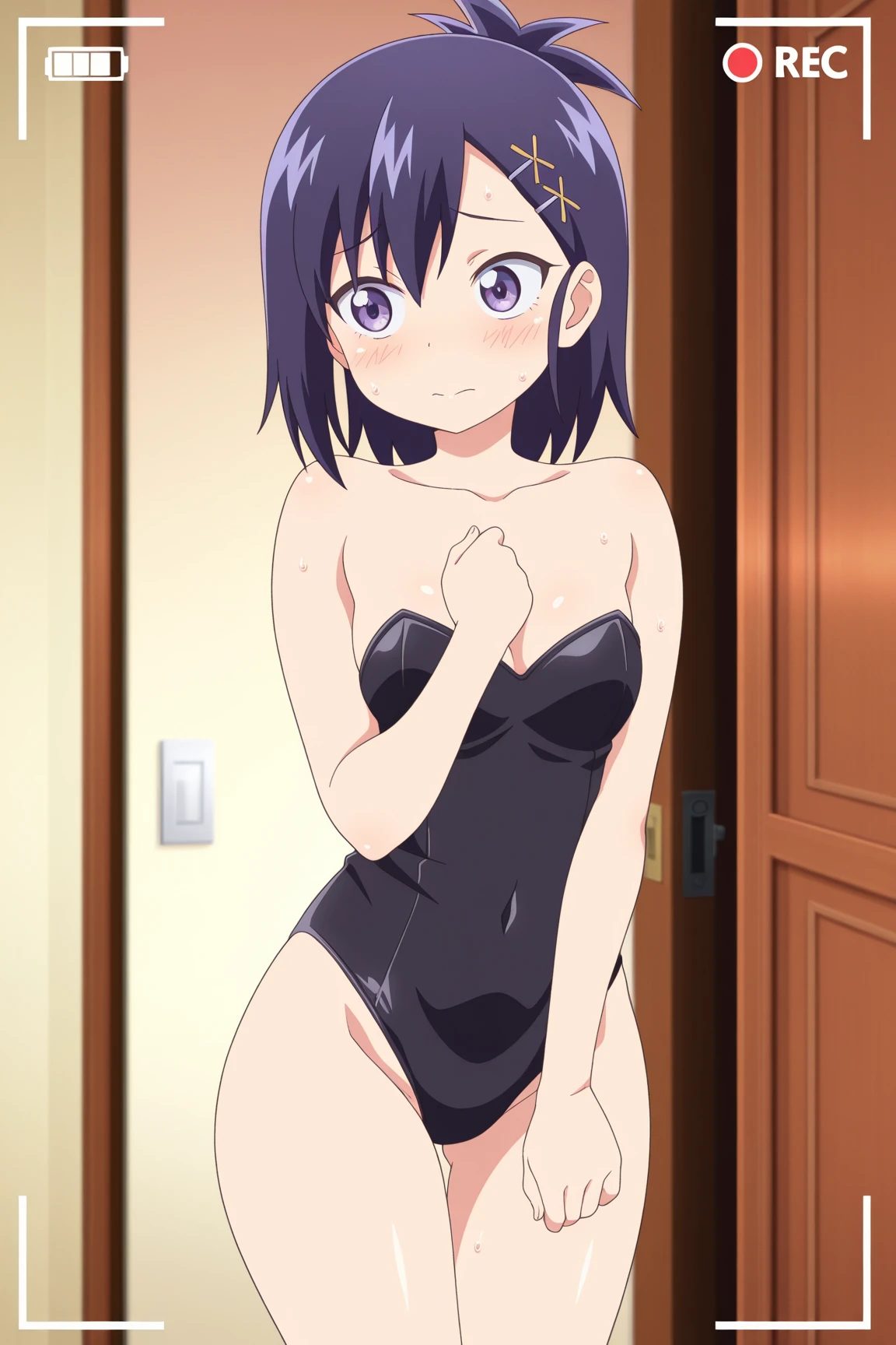 20-year-old female、the body is slim、(Exposing the breasts)、(全naked)、(naked)、Thin legs、anime、Nipples、pubic hair、Black Hair、No clothes、(Glasses)