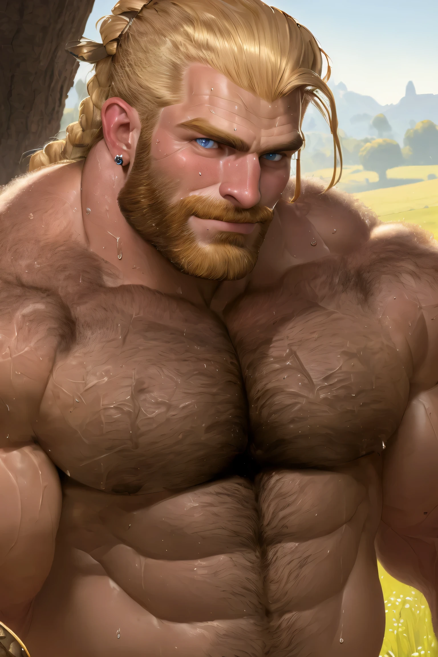 (masterpiece, intricately detailed, highest resolution, best quality:1.2),a cocky Zeus, a 34 y.o muscle stud with a muscular physique sitting on a chair with black eyes,fair-skinned male, completely naked, flaccid penis, intimidating, little smirking, saggy balls,hairy chest,vascular,muscle striations,soft light,fantastic realism,