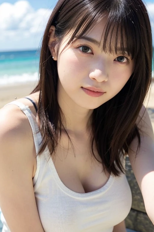 arafed asian woman in a bikini posing on a beach, Young Pretty Gravure Idol, Young skinny gravure idol, Young Gravure Idol, Realistic Young Gravure Idol, 奈良美智, chiho, Japanese Models, Aoi Ogata, Yasumoto Oka, Chiho Aoshima
