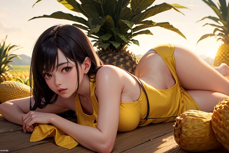 Top image quality、top-quality、8K picture quality、NSFW、1girll、full body Esbian、Haze、A smile、embarrassed from、red blush、(fucked silly)、Beautiful fece、light brown hair、poneyTail、(Tie your hair with a yellow ribbon:1.2)、Colossal tits、(Gold Metallic:1.4)、(Sleeveless)、(High neck competitive swimsuit)、(highleg)、(Crotch penetration)、(pin heels)、Squatting on the ground、Wake up the body、Straighten your back、(Open your crotch wide from side to side)、(breast  sucking)、gazing at viewer、((Face the viewer:1.4))、((Show viewers your crotch:1.4)) 、((Frontal shot:1.4))、in poolside、profetional lighting、professional photograpy