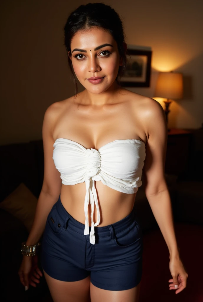 total uncovered forehead, very short shaggy shaved hair elderly older mature cheeky confident lady in a black shirt and blue low-rise flared pants, fatty body with slightly abs, wearing a sexy cropped top with unglued V-neck, chubby feminine fleshes, 90 years old meaty woman, close up shot, succinct shirt, wearing an unbuttoned blouse pinned by one only ivory button, alluring fleshy model, ((best quality)), ((masterpiece)), (detailed), perfect face, (high detailed skin:1.2), 8k uhd, dslr, soft lighting, high quality, film grain, Fujifilm XT3