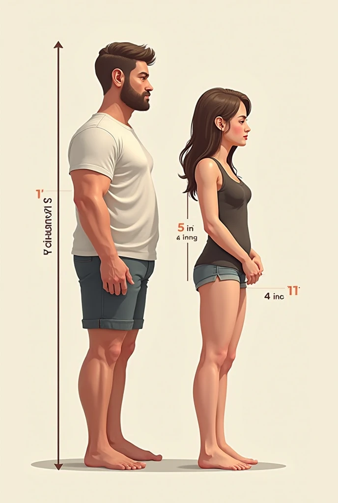 Create an image of a muscular man weighing 100kg fat5% Height 180 compared to the girl with dry hair height 198