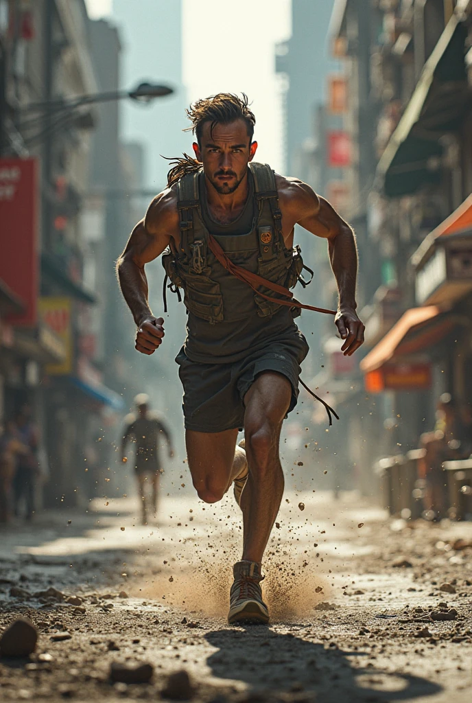 Running at full speed、Young Japanese man、Completely naked