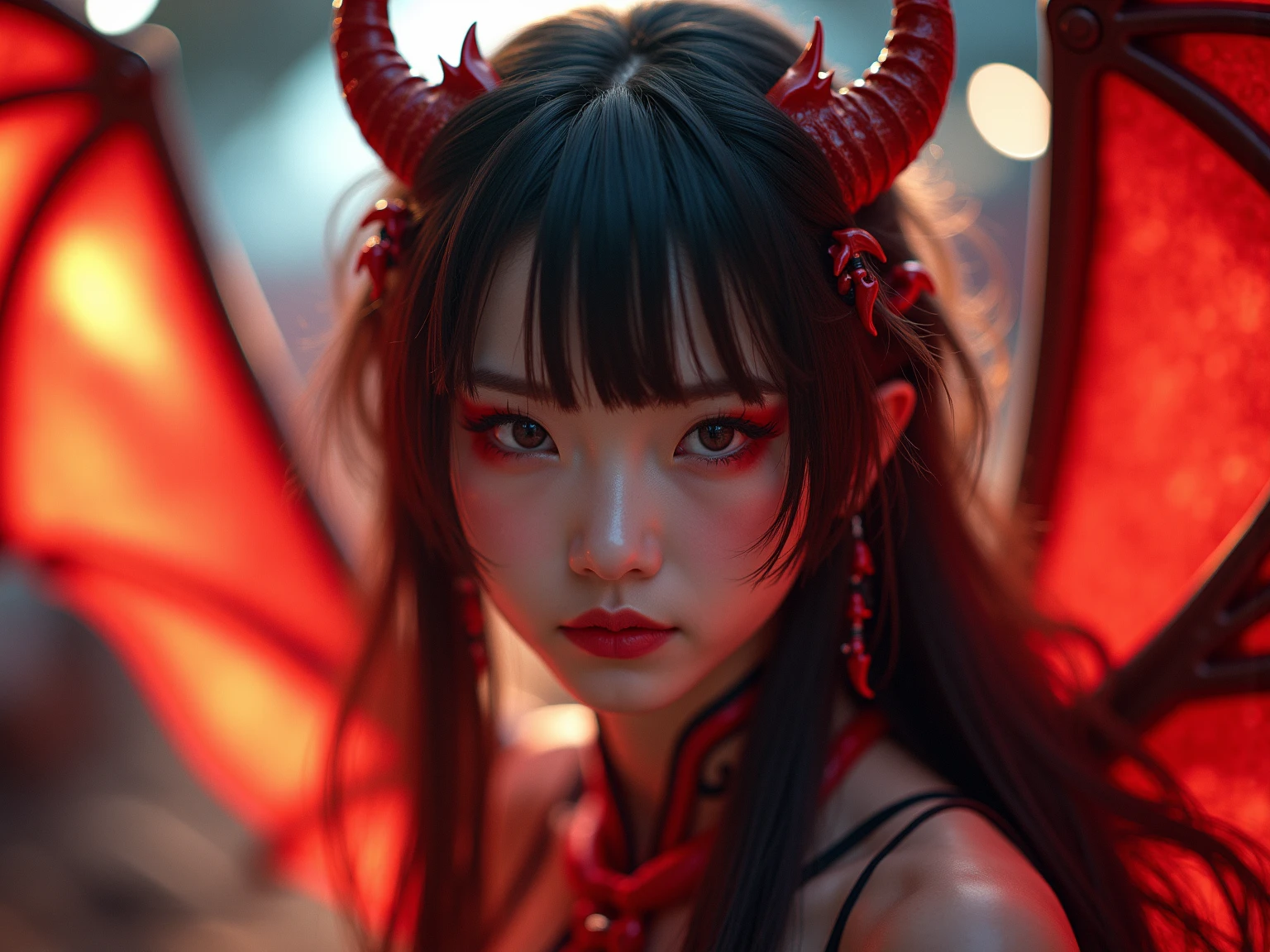 Red-eyed demon  spitting blood from mouth 