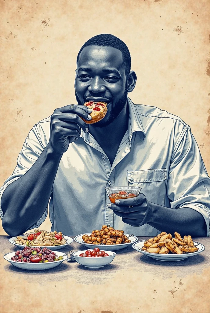 a man with a lot of foods around, Ultra Detailed, Ultra HD, Max Sharpen, 8K, 101K ultra detailed resolution, sf, trending on artstation, focus sharp, studio shot, intricate detail, highly detailed --auto