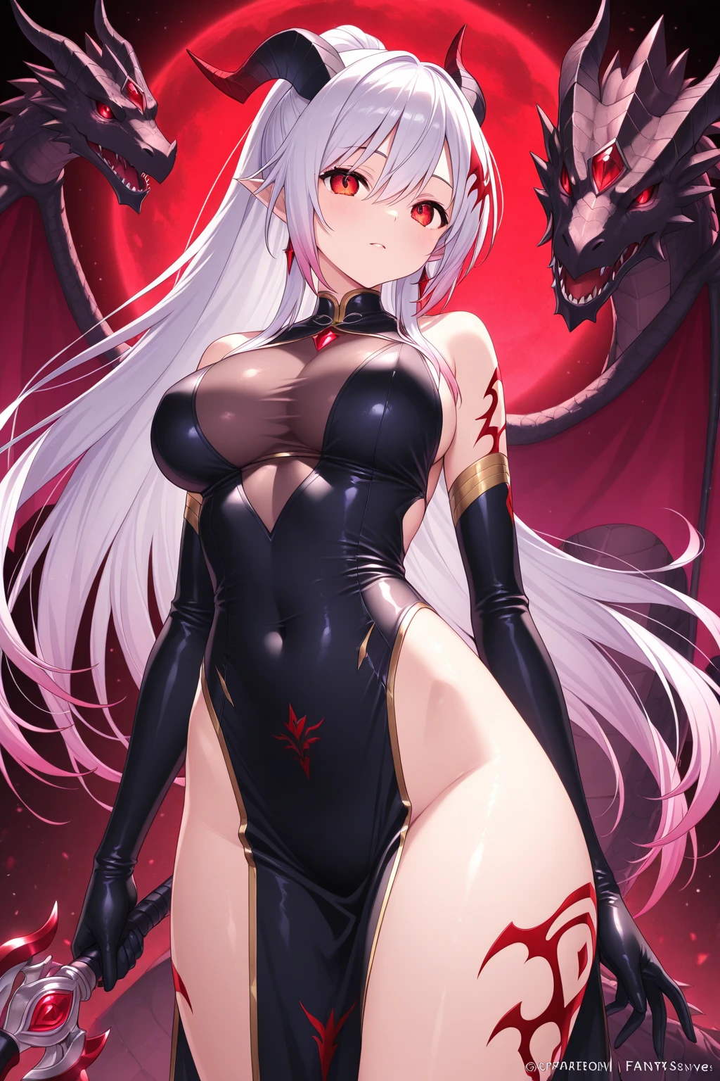Highest quality, masterpiece, Ultra-high resolution, female、Big Breasts、adult、kneel、Pale skin、Purple Hair、Fluorescent red eyes、Red nails、despair、To be turned into a demon、Blue patterns appear on the skin of the entire body、Elf Ears、Leather with black stitching々new clothes