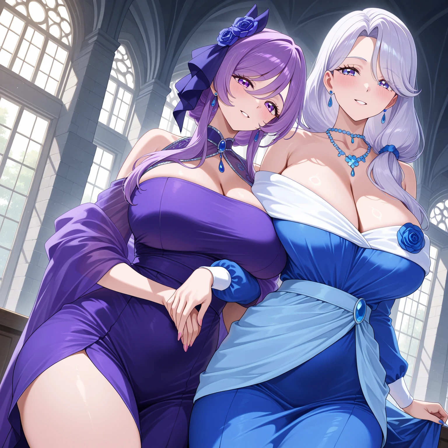 Fairy Tale Style，sleeping Beauty，A woman with big ，Beautiful princess，Silver long hair，Exquisite，(Super short)Nightdress，Cleavage，Slim waist，pubic，blush，bedroom，