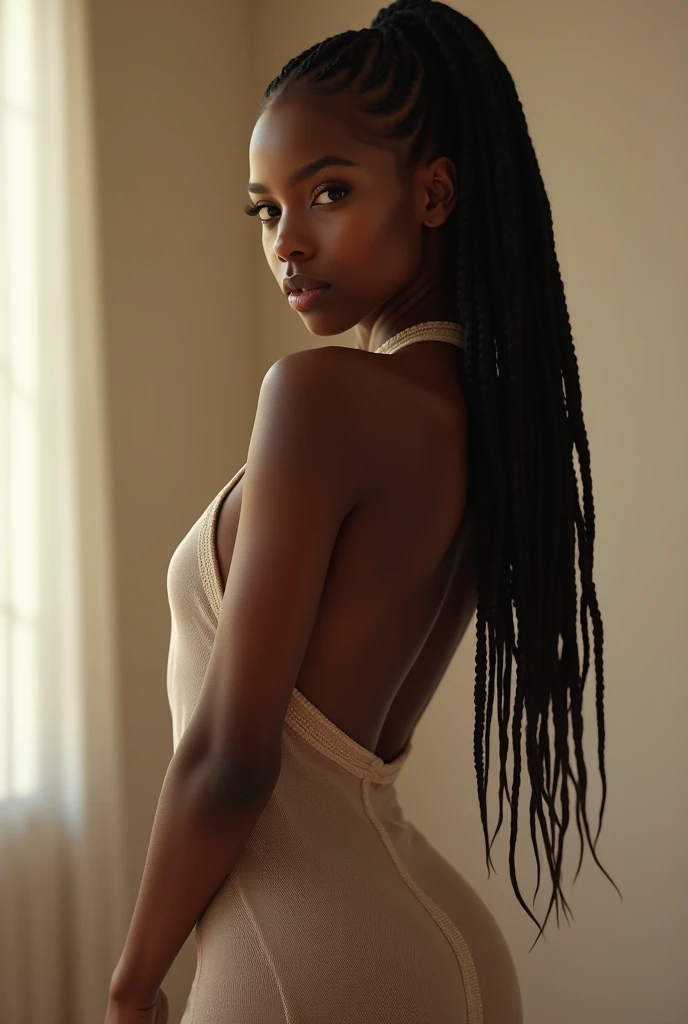African woman, Female sexy, are visible, Amazon, She's wet, fully clothed, Mimi twists hair with two strands at the front and a pony tail at the back