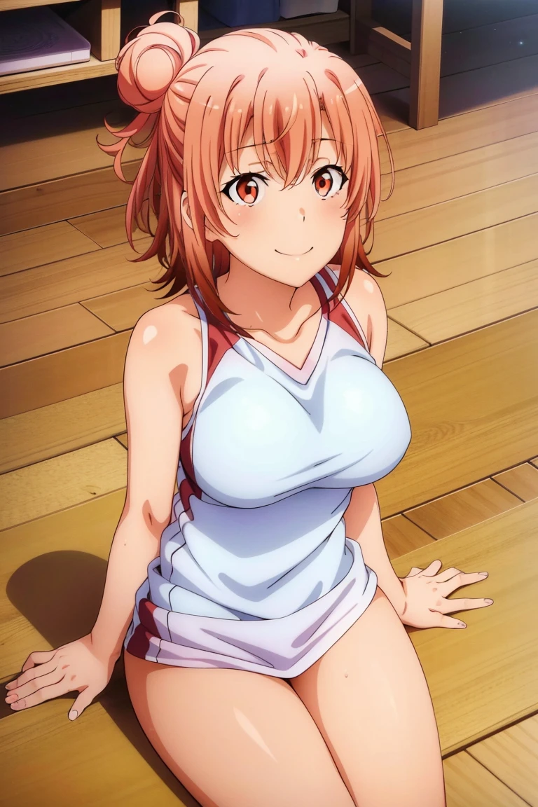 There was one girl with shiny skin, sexyposture,best qualtiy,tmasterpiece,(Photorealsitic:1.4),breast enhancement,reality,offcial art,The 8k quality,Super Detail,Fine detail skin,Movie angle,Cinematic textures,Movie Lighting,masutepiece,The highest image quality,1 girl,Vermilion lips,hair messy,pantyshot,Big Mimi,crisp breasts,1girll,short hair,upper limbs,((cleavage)), thick thighs, red eyes, ((karate uniform)), ((blushing)), red hair, white pants, from above, black belt, sleeveless, arms up, armpits, armpits visible