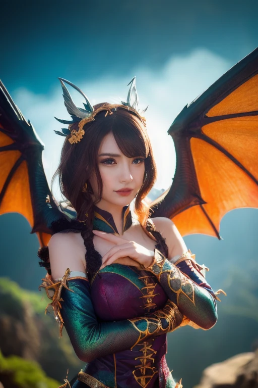 A beautiful elf with a emerald dragon, ((girl wearing golden armor)), perfect facial features, delicate face, long hair, graceful, wisdom, courage, scales, horns, flames, wings, dragon claws, dragon protecting the girl, background for ancient desert, mysterious, protection, realistic quality, realism, 8k, best quality, masterpiece, cinematic quality, high chiaroscuro, octane rendering, Cinematic Still, Movie Still