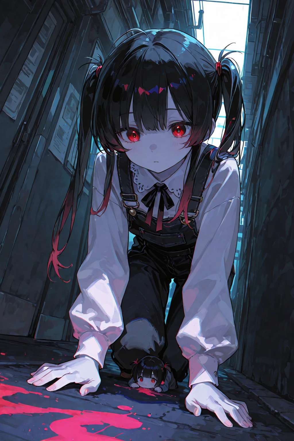 anime girl with Red eyes and blood dripping down her face, with red glowing eyes, with glowing Red eyes, with Red eyes, red-eyed, red-eyed, fully Red eyes, Red eyes, sharp Red eyes, Red eyes glowing, Red eyes, red glowing eyes, with a Red eyes, watery Red eyes, Red eyes, glowing Red eyes