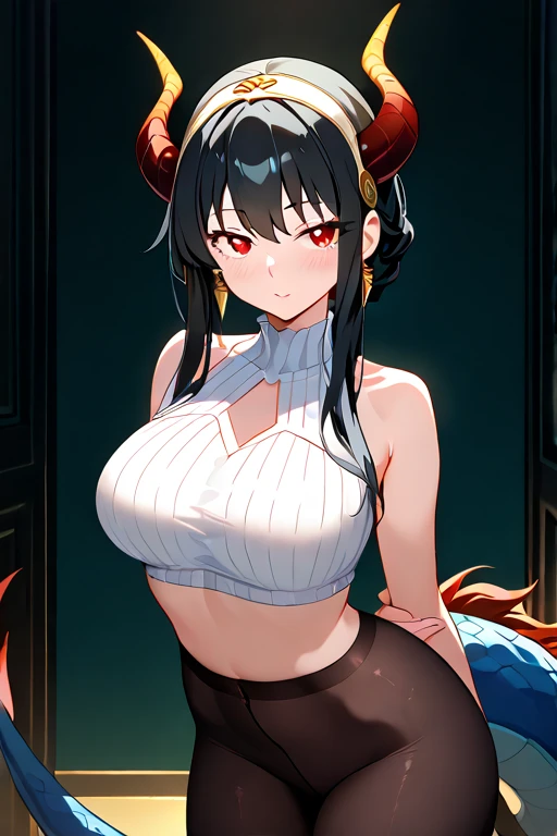(masterpiece, Highest quality:1.2), One girl, alone,oni Horn,otone,Sex,nsfw,Estrus,One female,Chest bigger than head,Very large breasts,Exposed nipples,Very long black hair, Onmyoji, Two horns in front,Red eyeshadow,Braid,Red kimono,Oiran,,Scratch mark on cheek,Sweat,sexy,Long Tongue,