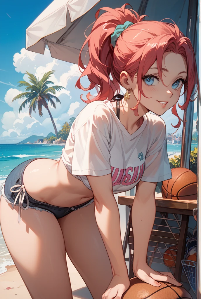 A girl is posing for a photo,pretty girl,Enchanting girl,Anime Girls,
(((One Girl,Baby Face,16 years old))),
BREAK 

((T-shirt bikini:1.5))、(silver earrings)、
BREAK 

((Two-tone black and red hair:1.4、Less hair、Shortcuts:1.4)),(Drooping eyes,blue eyes),(Small breasts),
BREAK 

(Beautiful Hair,Shiny Hair),
(Expression of fine eyes,Beautiful and delicate eyes,Sparkling eyes,Eye Reflexes),
(double eyelid,Long eyelashes),
(Beautiful Nose,Thin Nose),
(Glossy lips,Beautiful Lips,Thick lips),
(Symmetrical facial features,Perfect Face),(((Detailed skin,Oily skin,Textured skin,Beautiful Skin))),
break 

(Surprised expression、Eyes Wide Open),
((noon、Beach1.4、sunlight)),((Are standing、Put your hand over your mouth:1.4、Beach ball、Cowboy Shot)),
break 

(((highest quality)),((masterpiece)),((Very detailed))),((High resolution),(8k),(16k,1080p),(Anime 2D Rendering)),(Anatomically correct),
((Realistic)), (The best CG),Highly detailed art,CG illustration,
