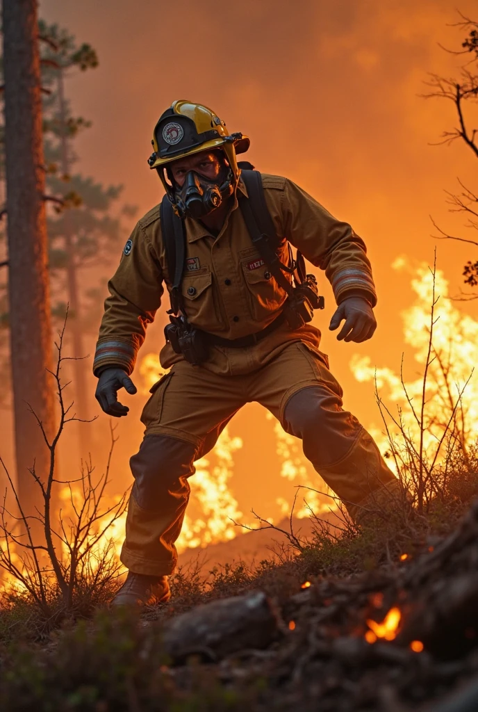 fire fighter fighting agaisnt wild fire