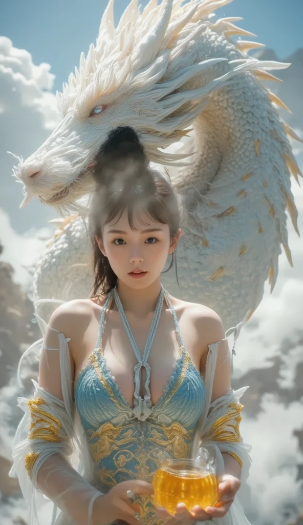 top-quality、masterpiece、超A high resolution、(Photorealsitic:1.4)、Raw photo、女の子1人、(((White Dragon Background))),(Armor with beautiful patterns in every detail)、(((heavy breasts))),glowy skin、(((Cliff background、Large mountain ranges、falls))))、(Random hair),(((Detailed Micro Bikini)))、(((Mystical expression))),(((glowy skin))),(Gorgeous blue rubber body))、((She has a beautiful floral ornament on her head)),((angelicales)),(Background of decaying dungeon ruins)、(Ultimate Beauty))、(Full Body Angle)、((super realistic details))、portlate),globalillumination、Shadow、octan render、8K、ultrasharp、Colossal tits、Raw skin is exposed in cleavage、Details of complex ornaments、Japan details、highly intricate detail、Realistic light、(Mystical expression),CGSoation Trends、Blue eyes、radiant eyes、Facing the camera)、Toostock、Ultimate Beauty、Detailed sword)、(((dragon background))),Precipitous cliffs、Amazing heavy breasts、Wear a large floral ornament on your head、
