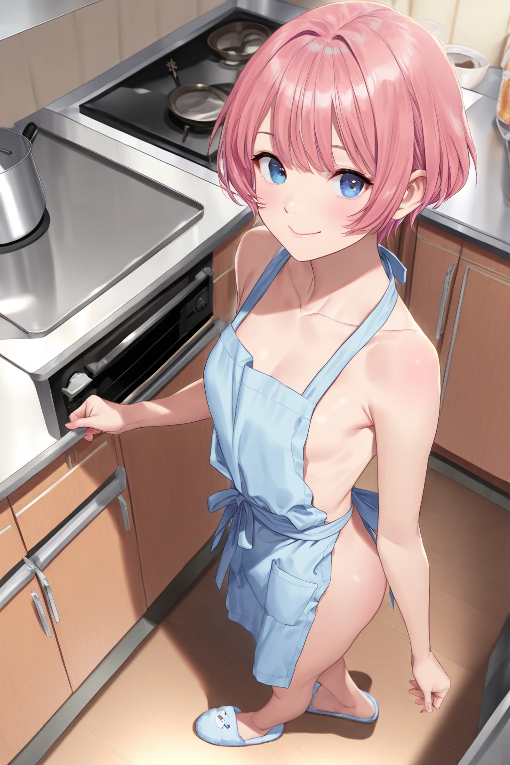 SCII,score_9, score_8_up, score_7_up, semi realistic, cute slutty femboy twink, anal penetration, anal with old male, age difference, size difference, femboy on old man, femboy beautiful micropenis, (petite build:1.6), (small stature:1.8),) narrow hips), flat chest, blush, anal, deep penetration, anal cumshot, sweating, epic sex, passionate sex with male, pounded hard, motion blur, cumshot, pink hair, small apron, bow hair decoration, anal, deep penetration, anal cumshot, epic sex, flat chest, passionate sex, cumshot, reverse congress pose, (kitchen) ,male face off-screen, 18 years ago, men big penis, men sit on a chair