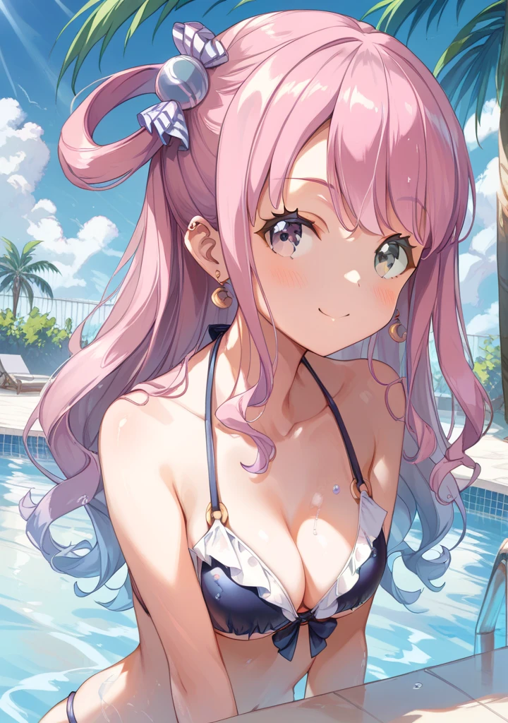 (solo:2, 15 yo, blunt bangs:1.3 pink hair long hair sexy girl, sexy closed eyes, glossy lips, blushing and love smile, dynamic pose), (in a very sexy:1.3 micro Bikini swimsuit), break, in the castle Dressing room, BREAK, perfect anatomy, masterpiece, best quality, 16k, beautiful detailed grow, daydreaming expression.