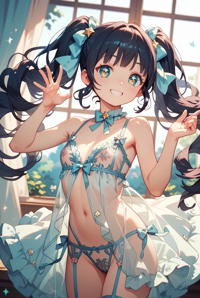 (high resolution, upper body, soft skin:1.2),(best illustration,masterpiece:1.2),ultra-detailed,[(cat ears , gray inside:1.2, brown cat eyes, rainbow long hair, large breast),vivid colors,sharp focus,portrait, beach lighting,bokeh, wearing a tan bikini, waterfront background, smiling, kneeling