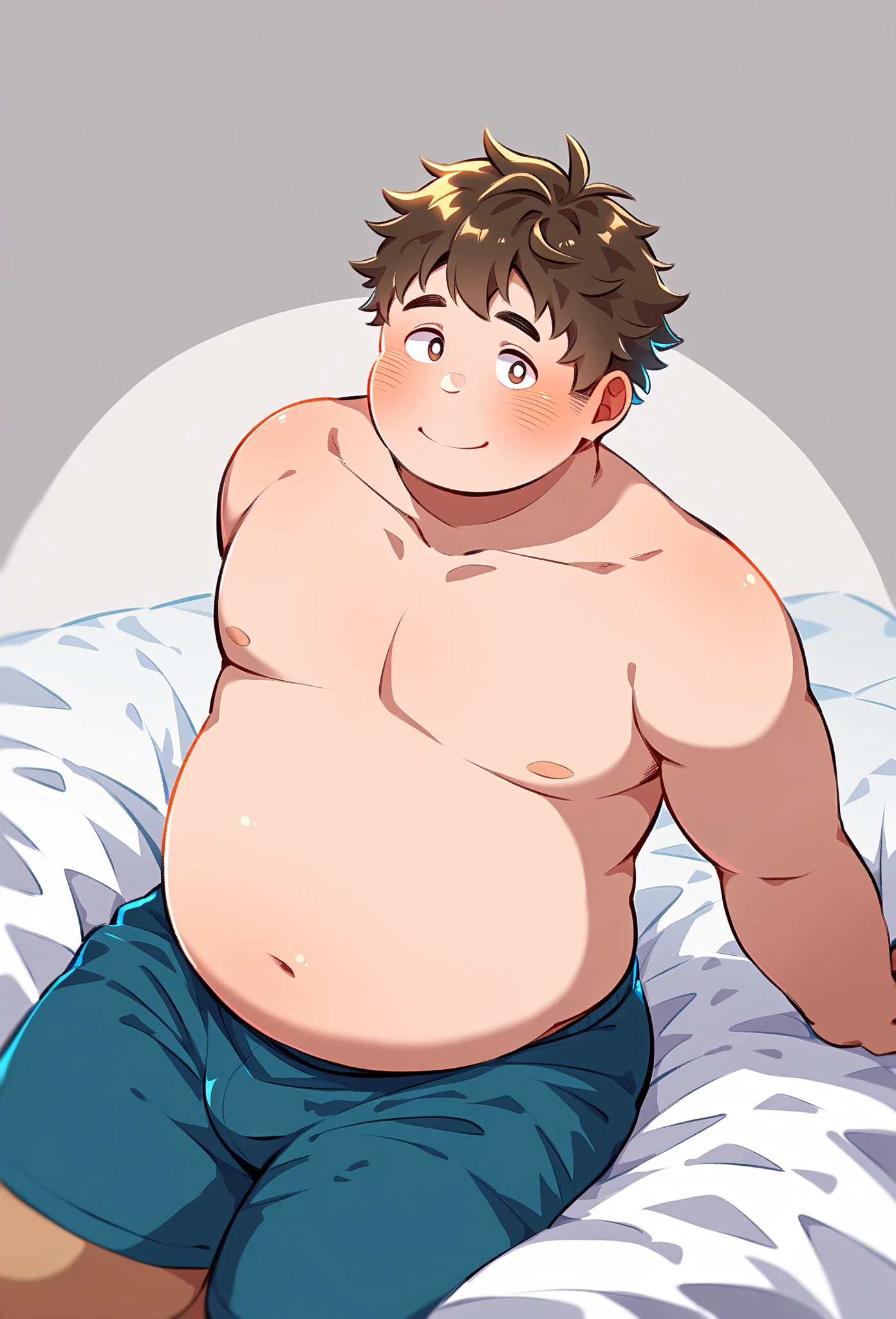 beautiful, (chubby), (very short hair), (pudgy face), (naughty), ((high school students!), (handsome), (thick), (overweight), beefy, (nipples), (cute), (little brat), (naughty brat), (へそ), ぽっちゃりした体, (big belly), 汗ばんだ体, (臭そうな体), (naked), (nude), (sexy), cleavage