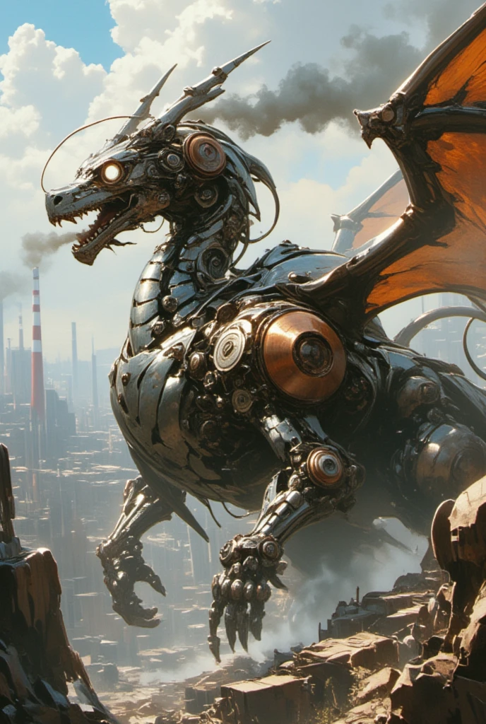 a steampunk samurai in steam-powered armor fighting a mechanical dragon, industrial landscape, gears, machinery, best quality, 8k, hyperdetailed, highly detailed, intricate, cinematic, dramatic lighting, moody colors, vibrant colors, golden hour, volumetric lighting, cinematic composition, epic, masterpiece