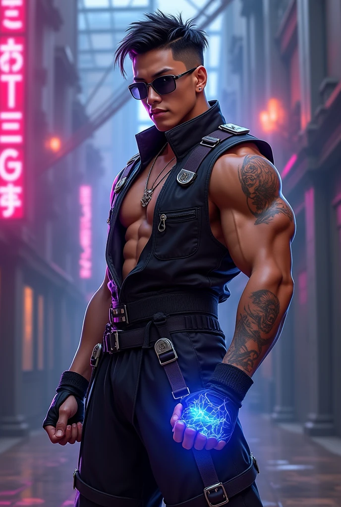 nsfw, best quality, masterpiece, highly detailed, cyberpunk art style, extremely attractive korean man, muscular build, short middle parting hair, wearing white sheer gstring thong, semi erection bulge, , bound by mechanical tentacles, suspended, multicolored neon ambient lighting, dramatic shadows, perfect face, perfect hand, perfection
