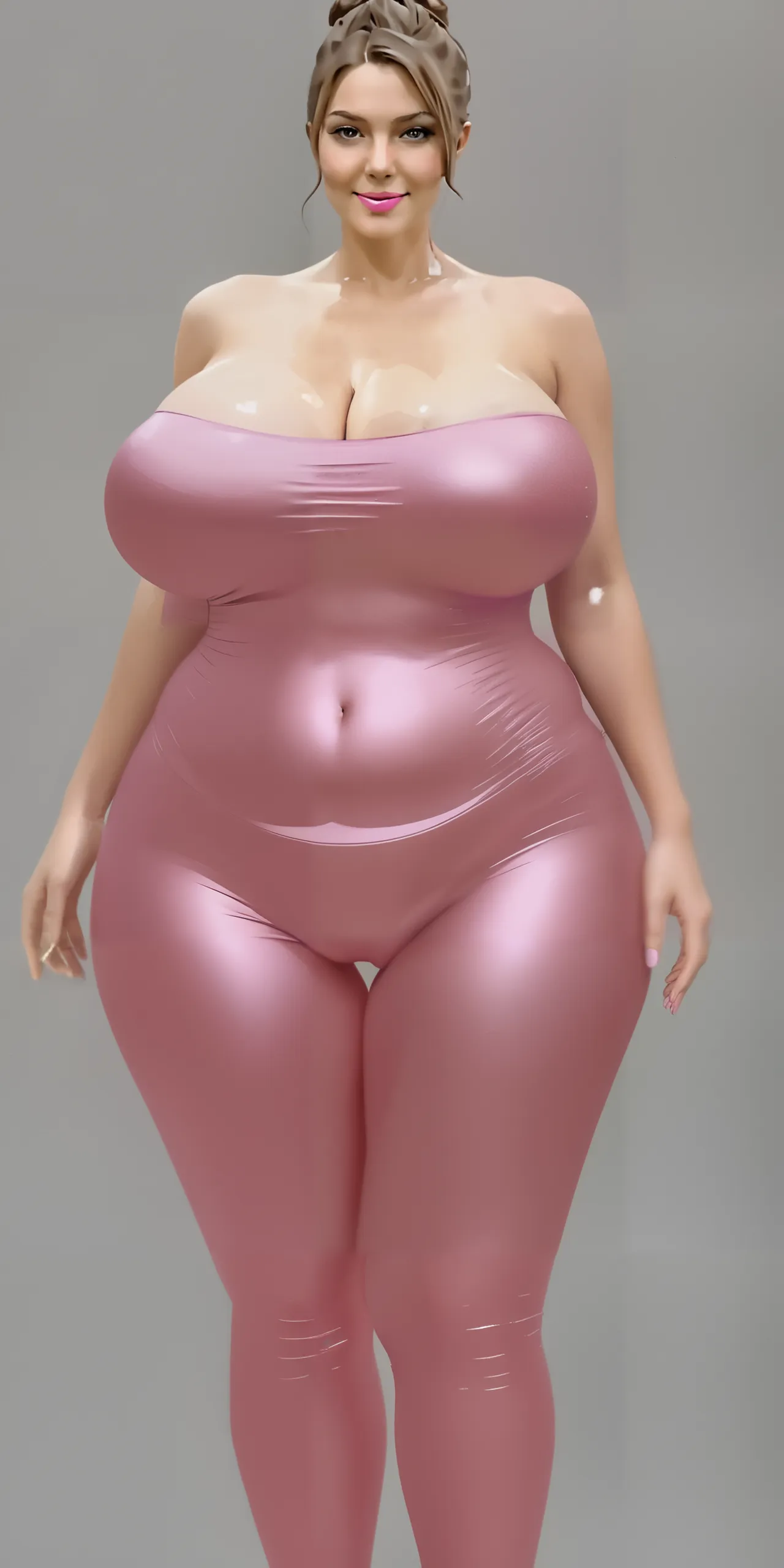 Cute female, blonde hair, ginormous tits, big hips, posing, modeling, cubby belly, white background, shaved pussy, sexy poses