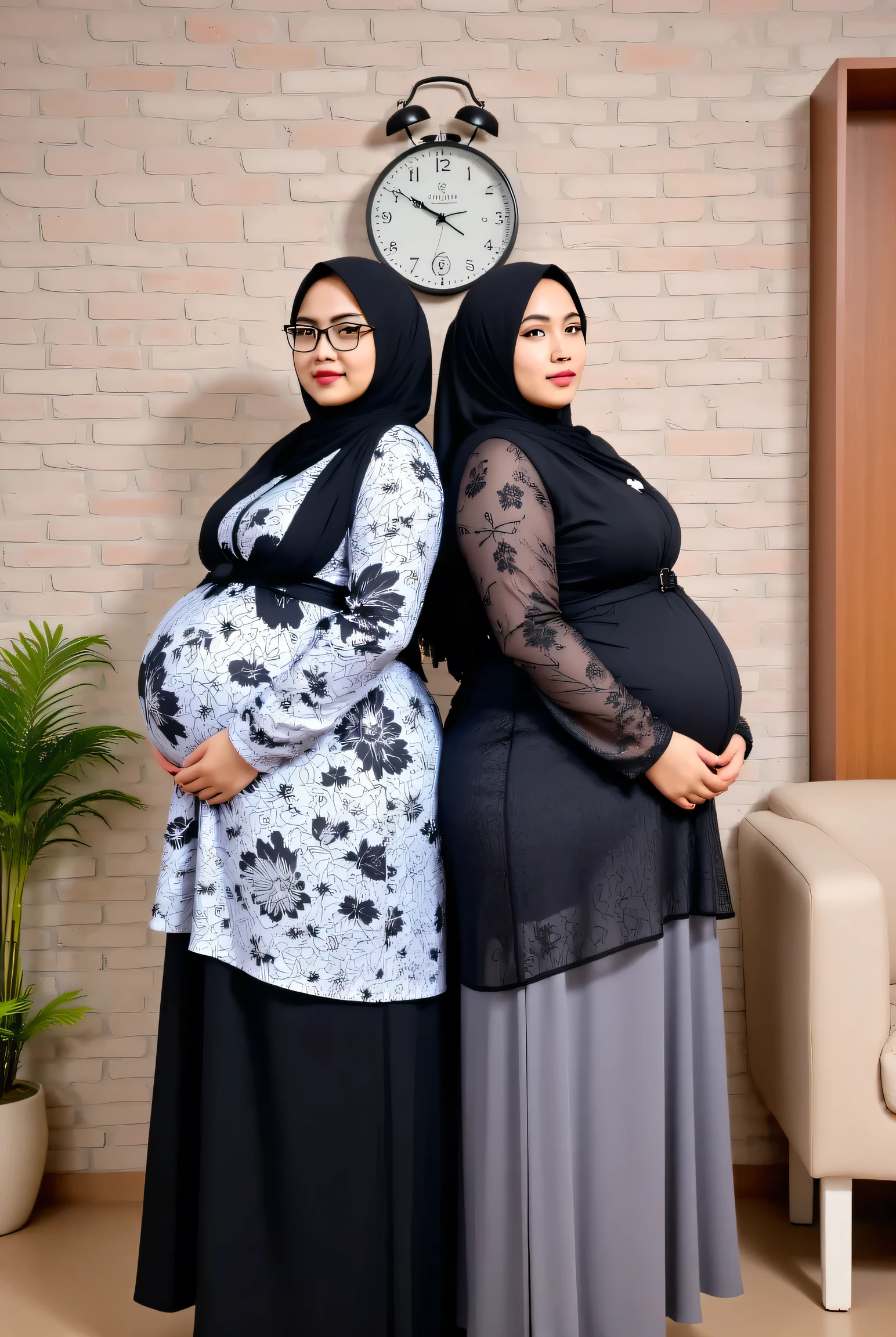 Extremely Hyperpregnant Somali woman with huge belly wearing a dress