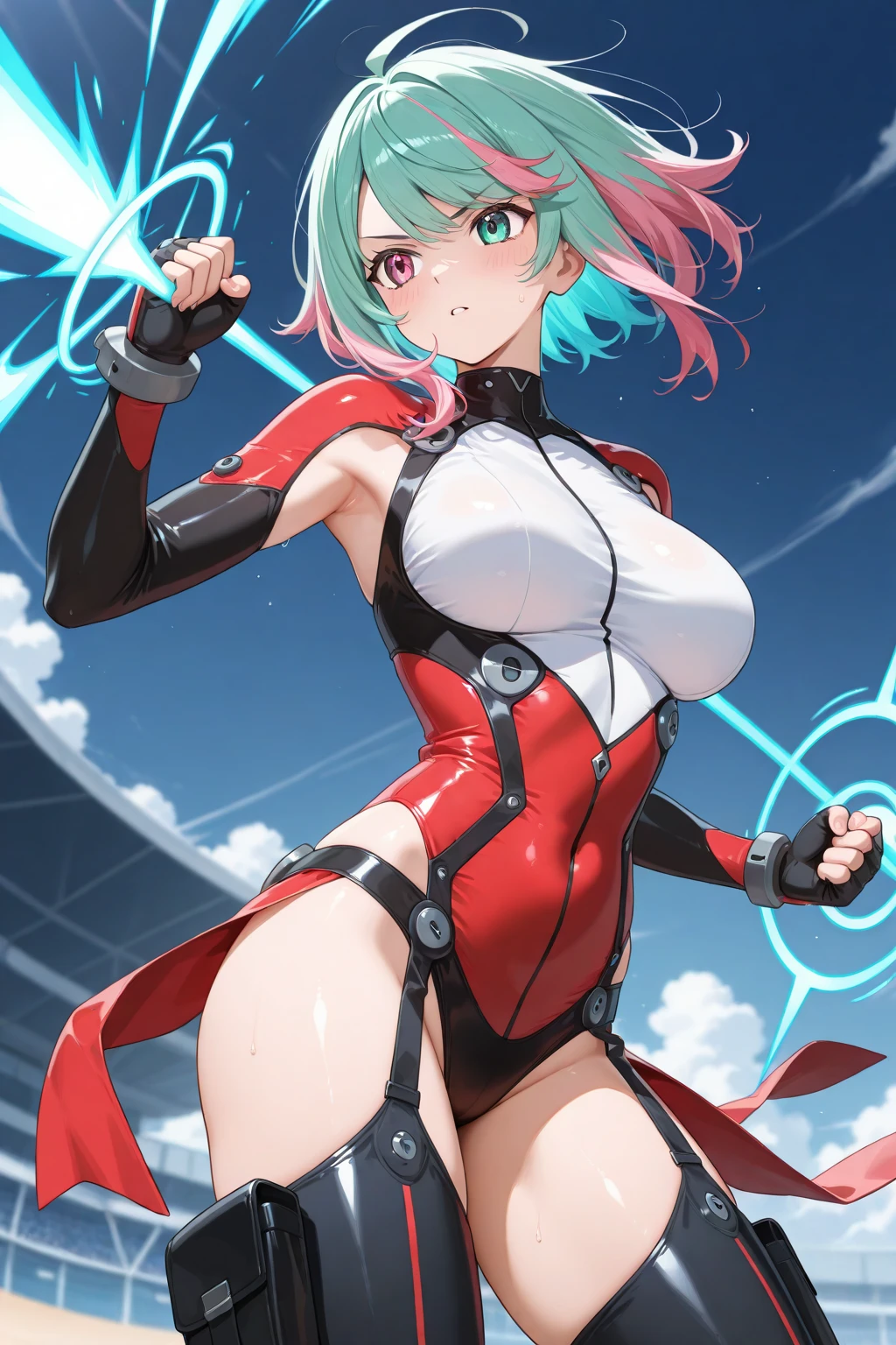pyra \(xenoblade\), teen_1girl, loli, bangs, black gloves, breasts, red eyes, shout, earrings, eyelashes, fingerless gloves, floating hair, , gem, gloves, hair ornament, headpiece, jewelry, big_breasts, leaning back, swimsuit, neon trim, official art, pose, red hair, saitou masatsugu, short hair, sidelocks, skin tight, solo, swept bangs, thighhighs, tiara, fantasy_town_background, underbust, xenoblade chronicles \(series\), (xenoblade chronicles 2), (spread_legs:1.1), fire_effect,dynamic_pose,fighting,light_smile, (plump:1.1), big_ass,huge_sword, hold_large_sword_hilt, covered_nipples, covered_pussy, fists,ponytail,beautiful_fingers,(solo:1.1), bare_shoulder,(shoulder_naked:1.2)