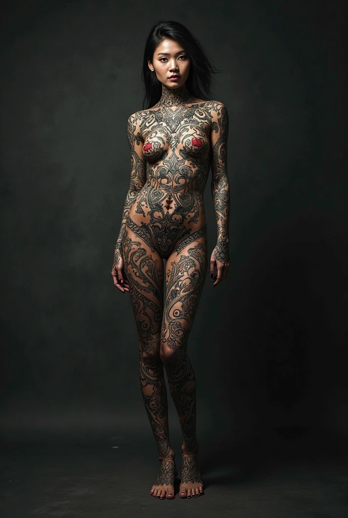 a close up of a woman with tattoos on her body, inked, tattoo body, tattoo all over body, Tattooed, tattoo all over body, tattoo all over body, anna nikonova aka newmilky, tattoo all over body, with tattoos, olga buzova, Alexandra Valishevska, tattoo , Full body skin tattoo, Tattoos and piercings