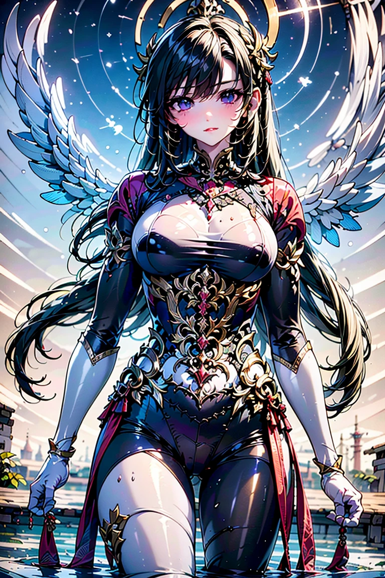 (Masterpiece artwork, best qualityer), details Intricate, Valkyrie, kawaii, (((cheerful grin))), Open your mouth and laugh, hands up, gazing at viewer, Feather helmet, natta, (((Red flower garden))), sitting down, 18 year old ,
1 girl in, standing alone, realisitic, ultra detali, (shining skin:1.4), absurdrez, 苗条, dynamic lighting, high resolution, sharp focus, depth of fields, detailedeyes, sharp pupils, realisitic pupils, (breasts big:1.6), (thick-thighs:1.0),
portraite, swept bangs, Bblack hair, droopy eyes, Crimson thighs, Deep Red Detached Single Sleeve, robot joints, Deep Red Gloves, Deep Red Bodysuit, Deep Red Reinforced Suit, Closed feather wings, pantyhose, Deep Red Full Armor, flower decoration,