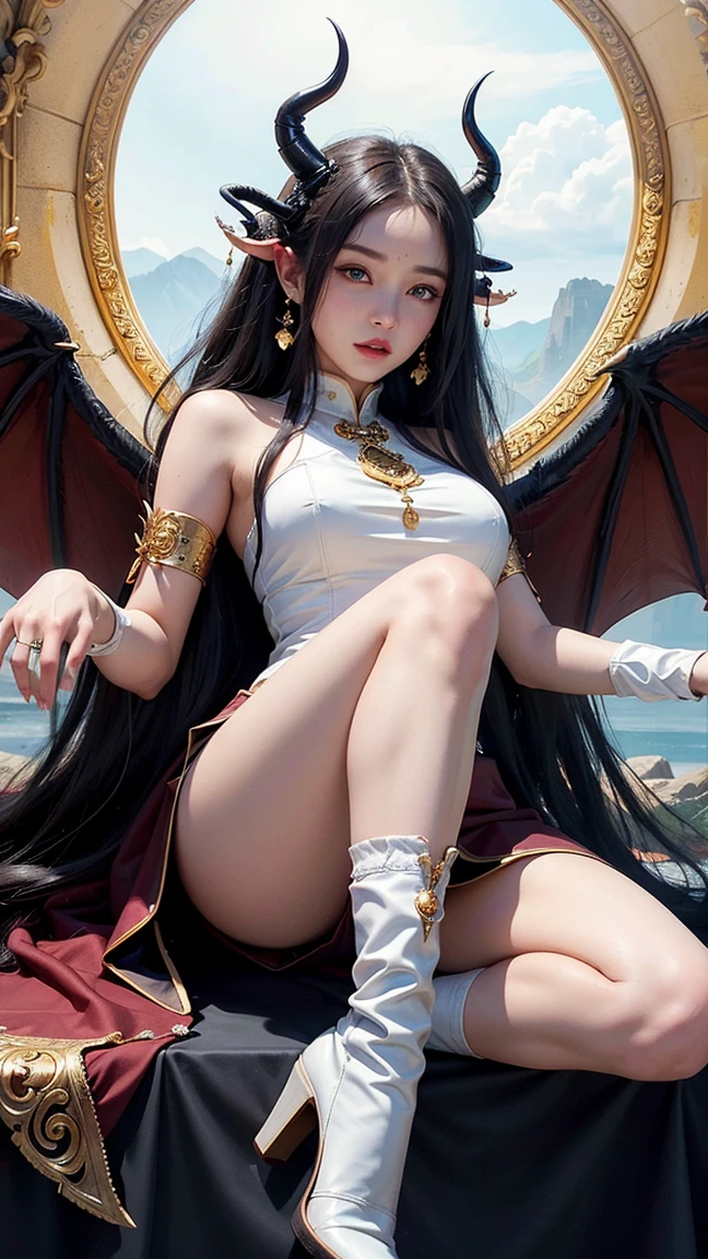 ((ultra realisitic)), ((picture-perfect)), ((face perfect)), ((ultra detaild)), ((fully body)), ((perfectbody)), A succubus girl with long wavy black hair and yellow eyes wearing sensual pajamas in a rustic room