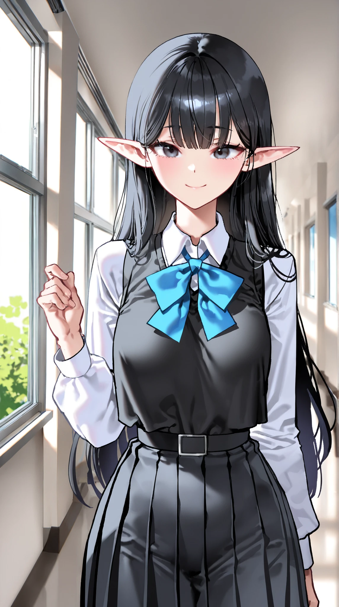 masterspiece、Ultra high image quality、High Accuracy、Young cute beautiful elf、Art Works、smalll breasts、Tied waist、small ass、ruffles、Oversized clothes、Office Worker、Black slacks