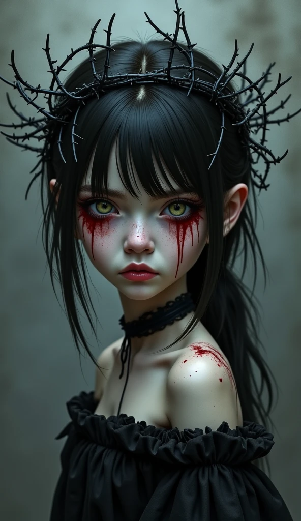 {secret}, zombies, very long hair in human remains, blood all over the frame, {secret}, pale and disfigured skin,