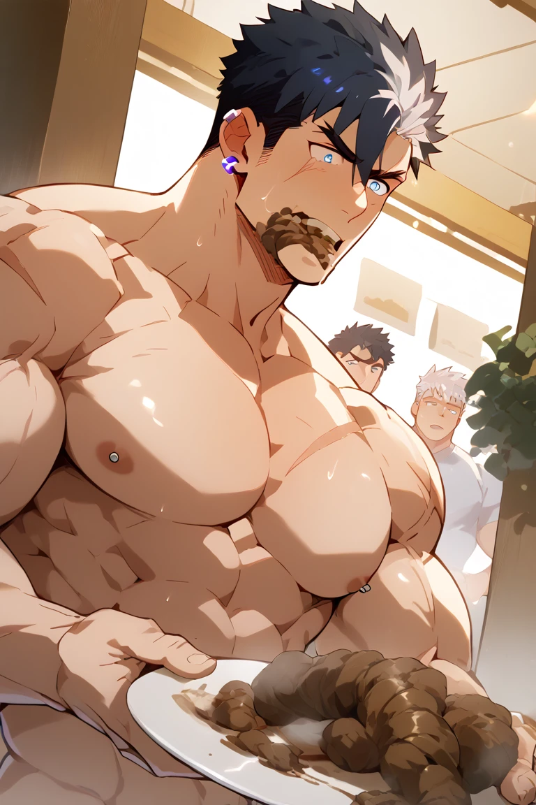 An endless celestial library filled with grimoires and ecosphere vases in the Alchemy Institute, super high resolution cute dream anime 8k, undercut, fake hawk, Naked Super Buff Muscle Idol Crooked Knees, Standing on the full mast and hard tenting the crotch、Spread Eagle straddles the ecosphere jar with manspreading, 上半身Bare muscles僧侶のジャケット, Ross paints Global Illumination, Bare muscles! Ass hole! Asshole! Trending with Art Station Pixiv, cute dream anime