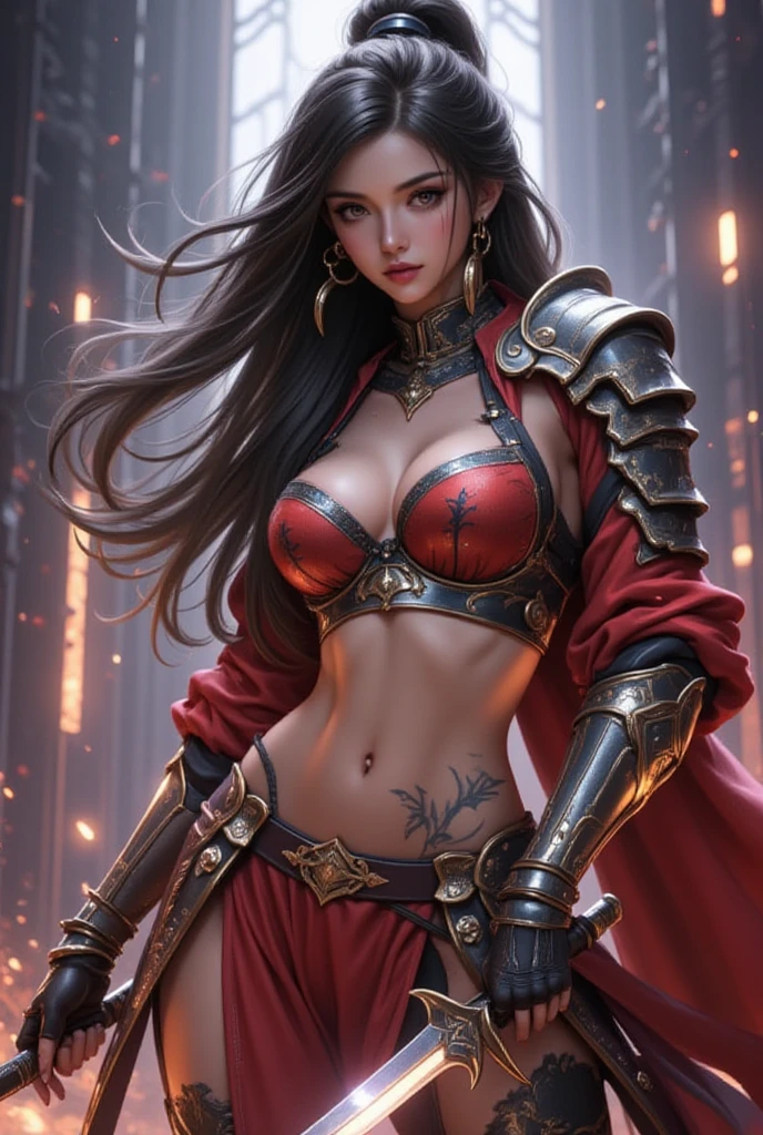 Beautiful mature female demon, horns, tail, cruel smile, red skin, sexy fetish armor, wreathed in fire, (fiery eyes:1.2), temptation, taking your soul, hellscape background, tortured souls, hordes of hell in the distance, (masterpiece), (photorealistic:1.4), RAW photo, best quality, high res, rich colors, backlight, bright sunlight, cinematic lighting, film grain, raw photo, 50mm lens, Nikon D850, warm colors