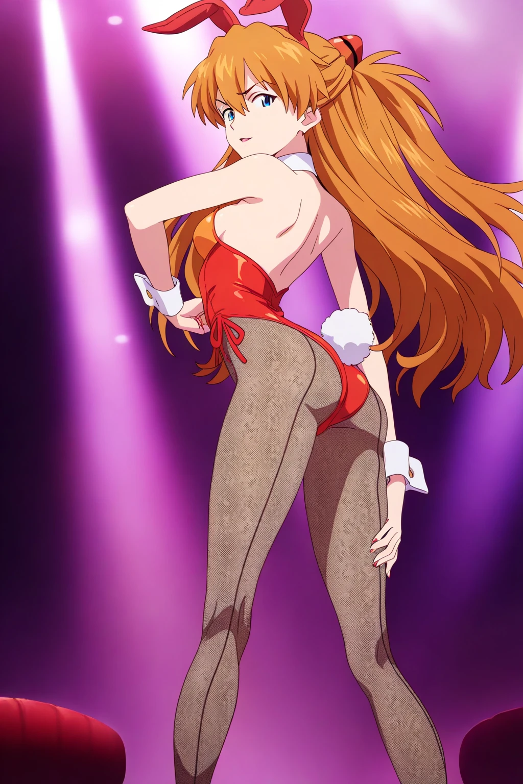 masterpiece,best quality,high quality,1girl, long hair,medium breasts,purple rose,rose,thighs,from side, bar room, thighhighs, (((singing))), yukikotv,Be red in the face