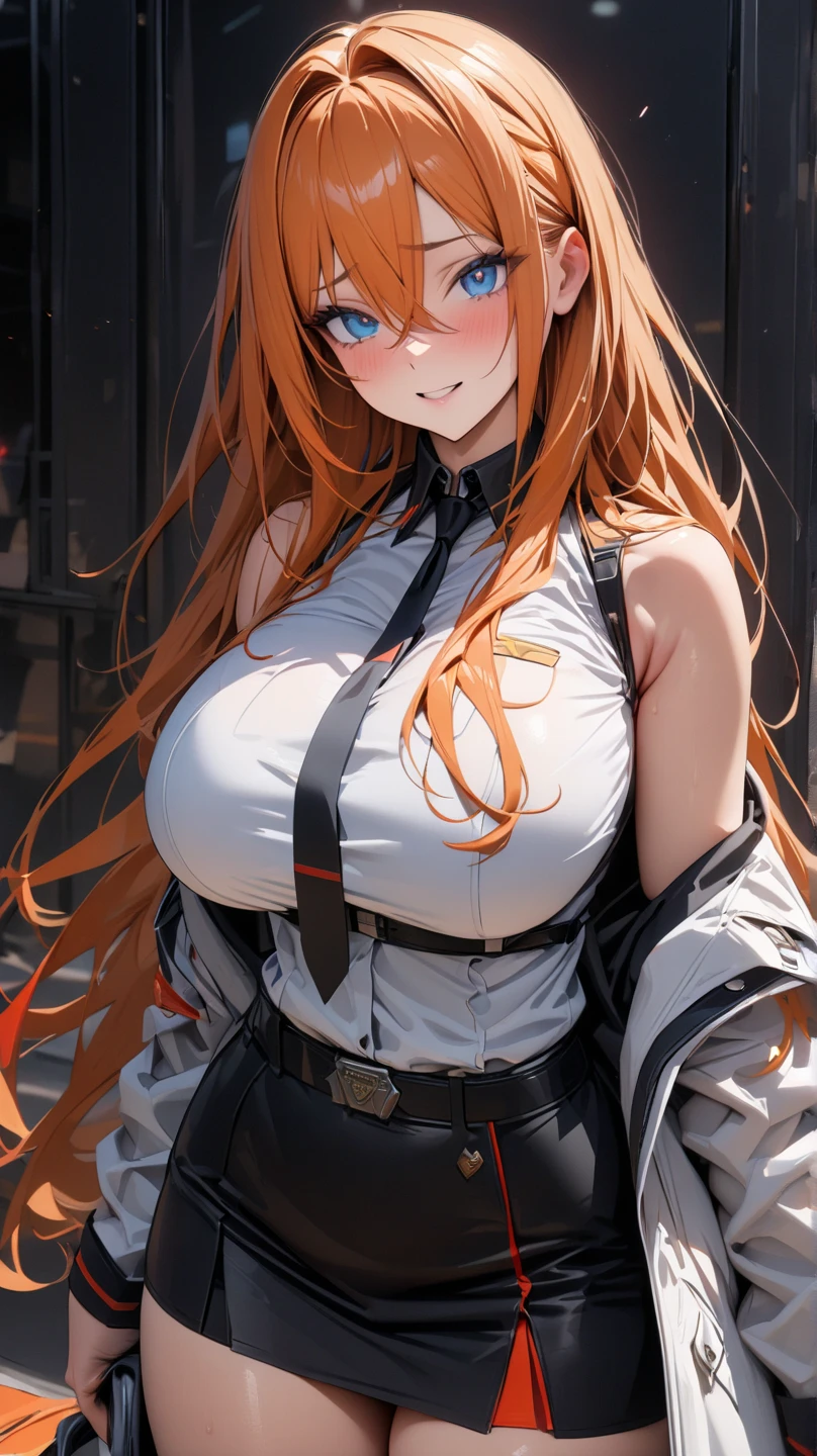 Chica anime con pelo amarillo y gafas posando en un edificio., Finos detalles. chicas de primera linea, from chicas de primera linea, chicas de primera linea style, con pechos grandes, chicas de primera linea cg, mejor fondo de pantalla de anime 4k konachan, Chica seductora anime, marin kitagawa fan art, tendencia en artstation pixiv, (SFW) seguro para el trabajo, Kantai collection style (YELLOW HAIR) (BEAUTIFUL WOMAN) (BLUE EYES) (SEDUCTIVE WOMAN) (SFW) 