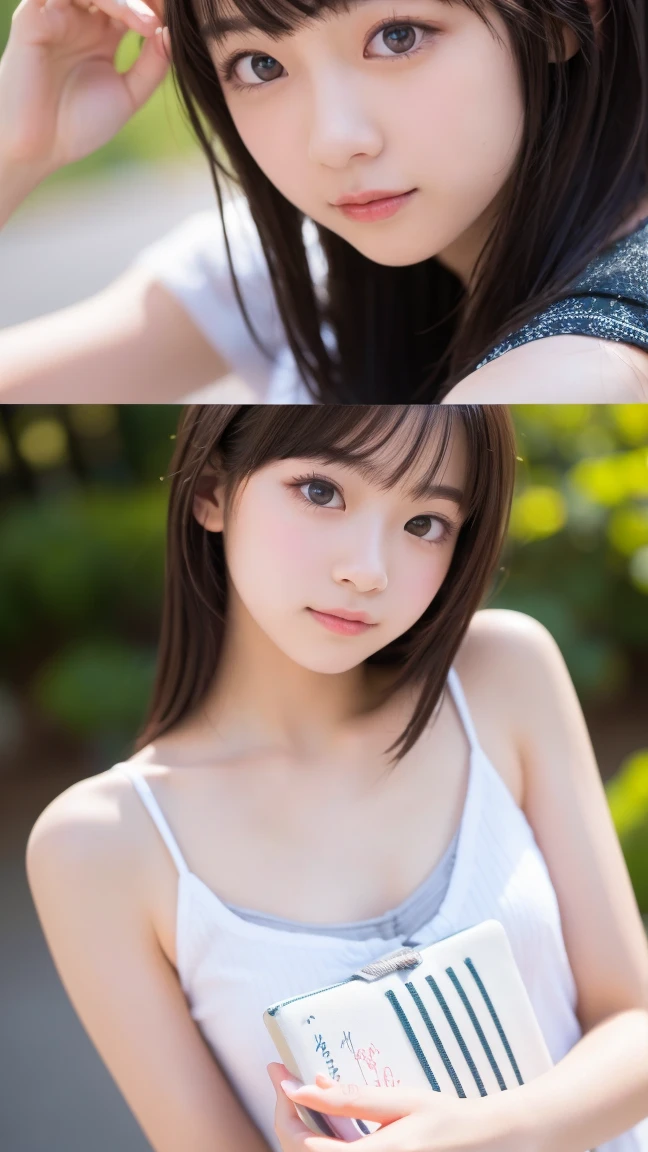 (masterpiece, highest quality:1.2), 8k, 12 years old, 85mm, official art, RAW photo, スーパースリムなスレンダーfull nudebeautiful girl, (full nude下Half body、show me your ears、Embarrassing naked girl photo shoot、full nude, Her scared face is cute, Half body, Biolace, gardenia, beautiful girl, thin belly, thin thighs,  stand on the station platform, People who look at it with embarrassment, no makeup, (A slightly troubled look), Face of embarrassment、frightened and sad face、I feel like I&#39;m about to cry、nervous pose、film grain, chromatic aberration, sharp focus, face light, clear lighting, Ten generations, detailed face, clear background, ()、((((((two girls))))))、((((((２人のfull nude女子高生)))))、Shortcut Straight Hair