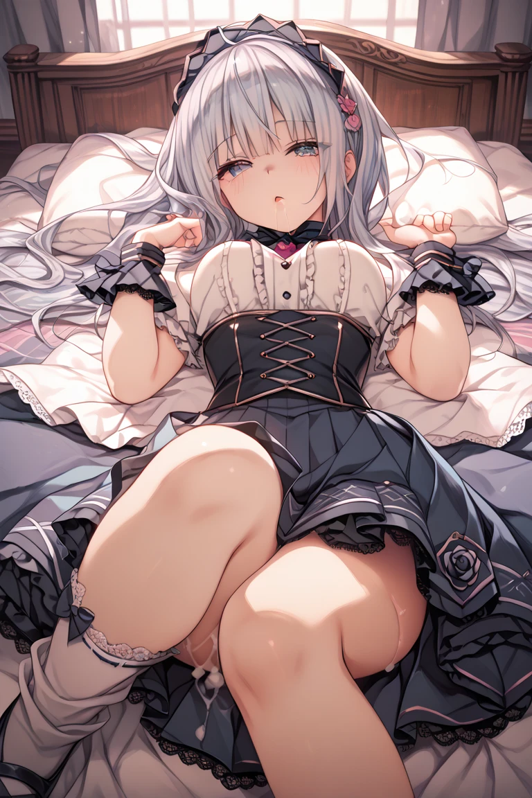 (nsfw:1.2),(high resolution, ultra highres:1.3), RAW photo, photorealistic, extremely detailed, finely detail,hyperrealism,shiny skin, detailed skin, real skin, fair skin, professional lighting, sharp focus,(symmetrical clear eyes:1.3),young japanese girl,kawaii, cute face, cute,no make, 1girl,Booty pose,troubled face, blush,lovingly gaze,cum on ass,bed,cum,
maid costume, Gothic Lolita,panties, take down panties,knee socks,at luxury room,