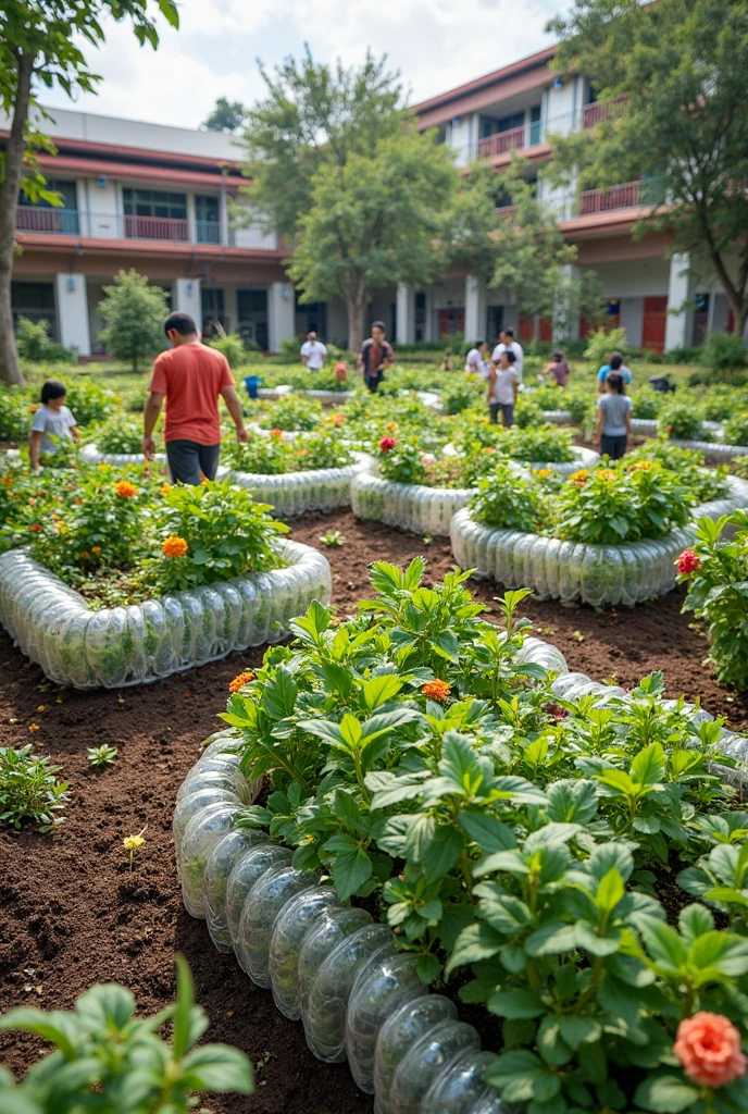 A boy is using gardening net for his balcony garden