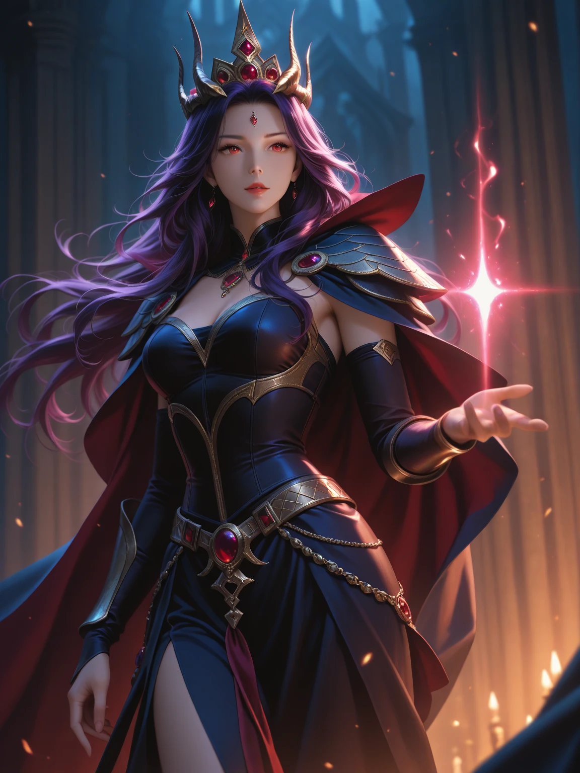 Moonlit Night、Above、broom、Straddle、mystery、Purple Robe、Magic Stick、Black cat、Twilight、Jack Rantan、Red hair、Long Hair、adult、ambition、strong、woman、witch