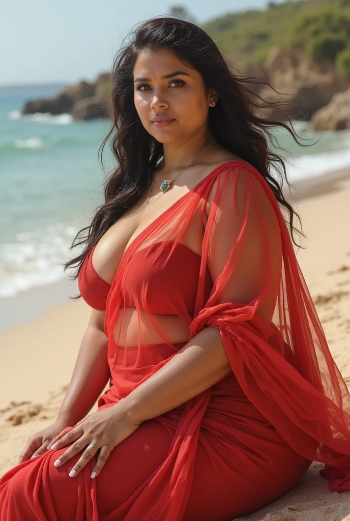 busty indian girl in hot dress at beach