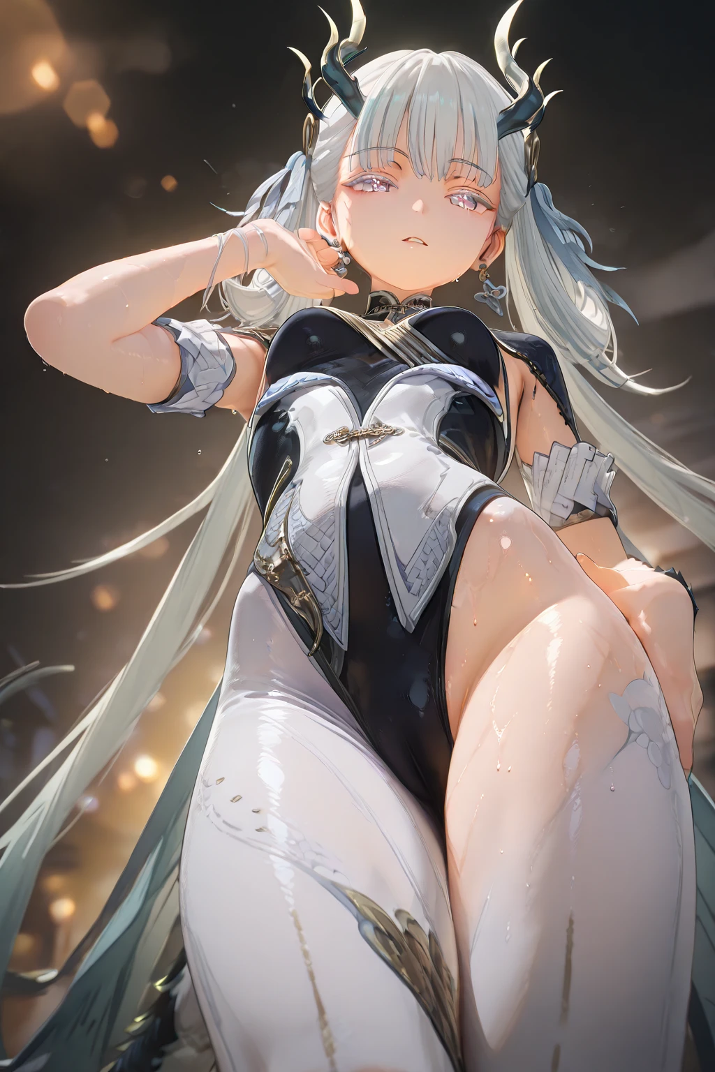 The elf stands and looks at the camera, A girl stands at a fair, green eyes and white hair, The wind lifts the skirt, You can see the underpants, blue skies, Beautiful clear blue sky, green hairpins in the hair, skinny waist, Slender figure, Appearance of the model, confusion, sexuality, nahida, pixie, elf ears, Beautiful ears, green colored eyes, People's casual clothes, black clothing, pantyhouse, black tights, little chest, You can see the, Upskirt, black clothing, White underpants, Elf Girl, Sweet girl, attractive anime girl, beautiful anime girl, Cute beautiful anime woman, detailed digital anime art, beautiful anime girl, beautiful anime girl, Anime with small details, Best Quality, Masterpiece, Ultra-detailed, Beautiful, hight resolution, Original,CG 8K ультрареалистичный, perfect artwork, beatiful face, Face Clean, Skin, hyper realistic, Ultra Detailed, A detailed eye, dramatic  lighting, (Realistic) Realistic, Full HD, Best Quality, Best Quality, Beautiful lighting, (8k wallpaper of extremely detailed CG unit), High Details, sharp-focus, The art of dramatic and photorealistic painting, beautiful smile, nude,