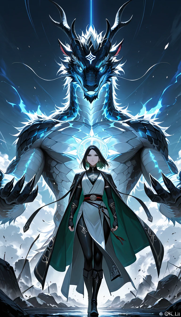 Dragon Personification,Ice Dragon,Beautiful young man.Long Hair,Glowing Eyes,Flying in the sky,