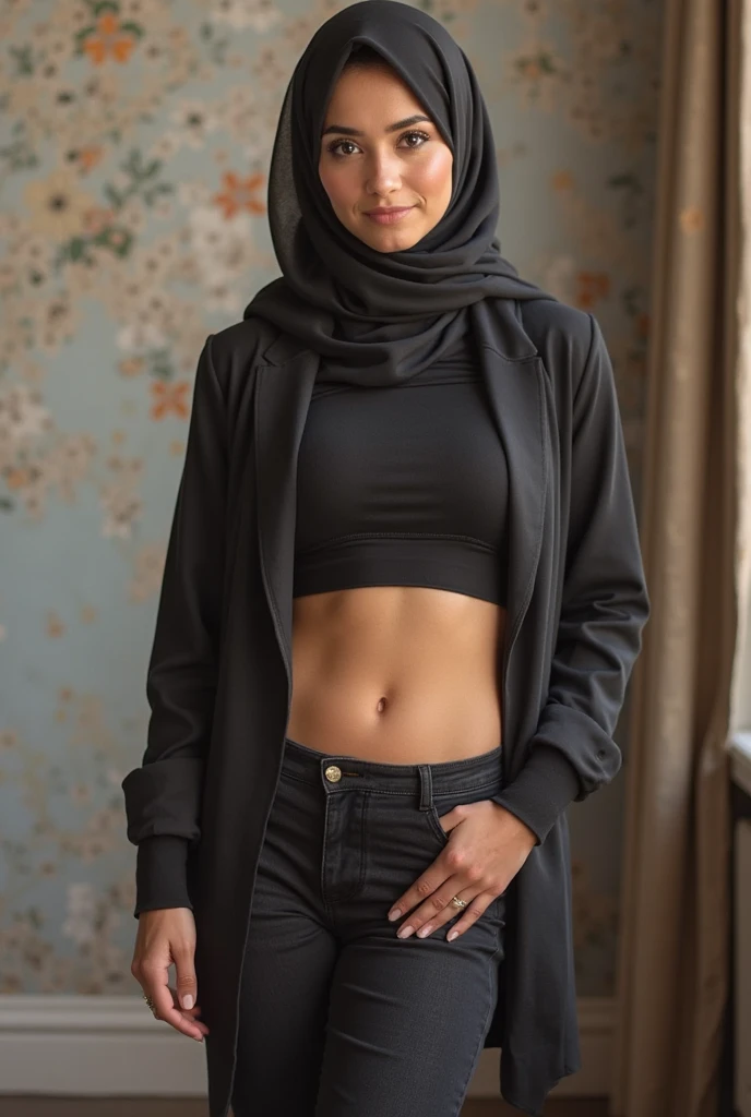 ((small breast)), sweaty naughty glasses hijab girl wear wet crop top full colour gamis and blazer, braless, big and sharp edge nipples were visible out through gamis runner athlete, flat chest, small, hot, sexy breast and nipple